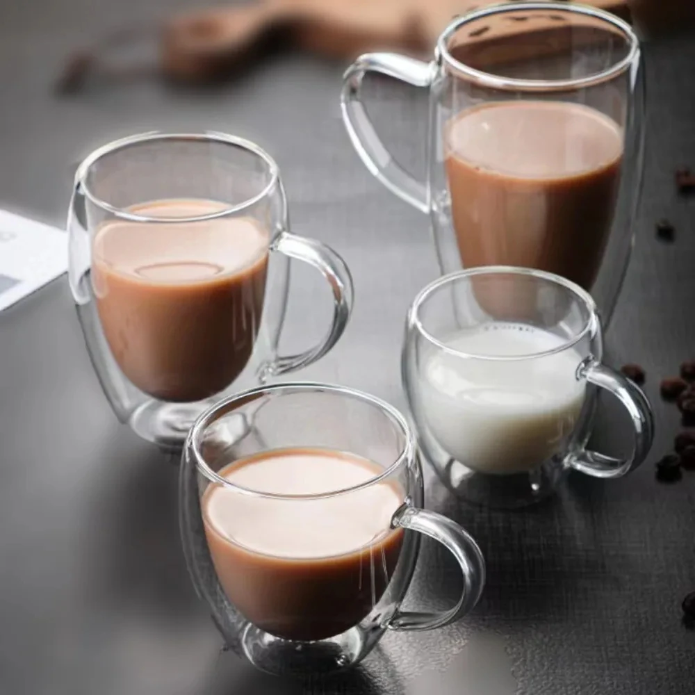 

4 Sizes Double Wall Insulated Glass Cup Handmade Clear Espresso Coffee Mug Beer Tea Milk Whiskey Glass Cup Drinkware