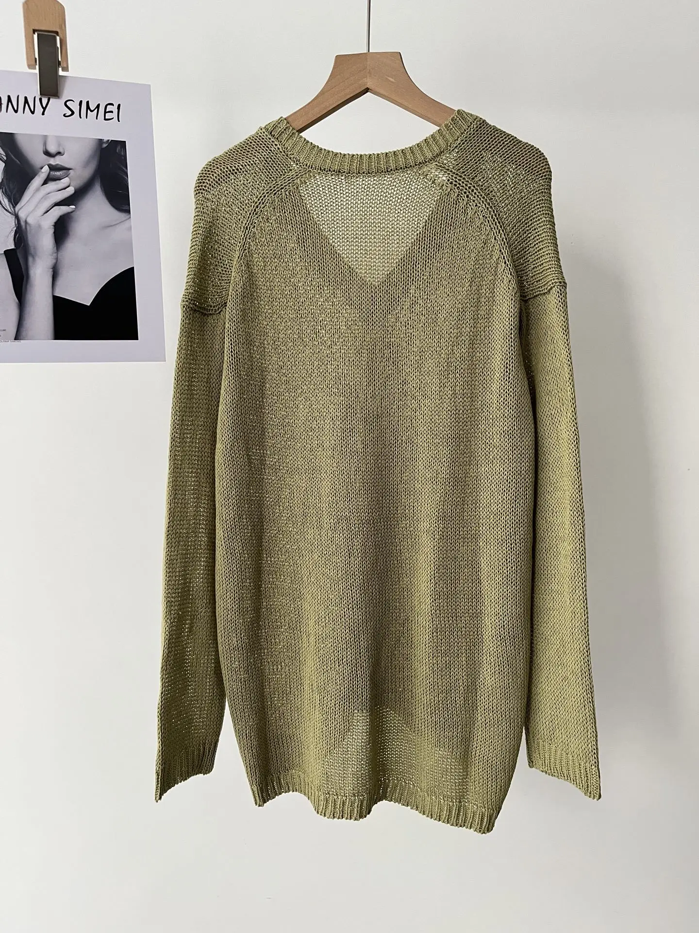 

Women's Casual Lightweight Green Knitted Sweater V-Neck Hollow out Top Comfortable Breathable Spring Autumn Wear