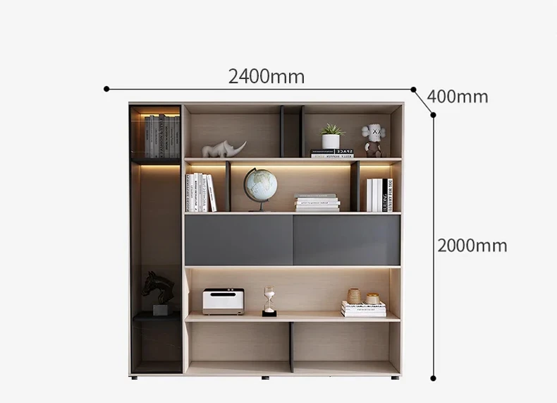 Office Furniture File Light Luxury President Office Background Atmospheric Wooden Double Door Glass Bookcase