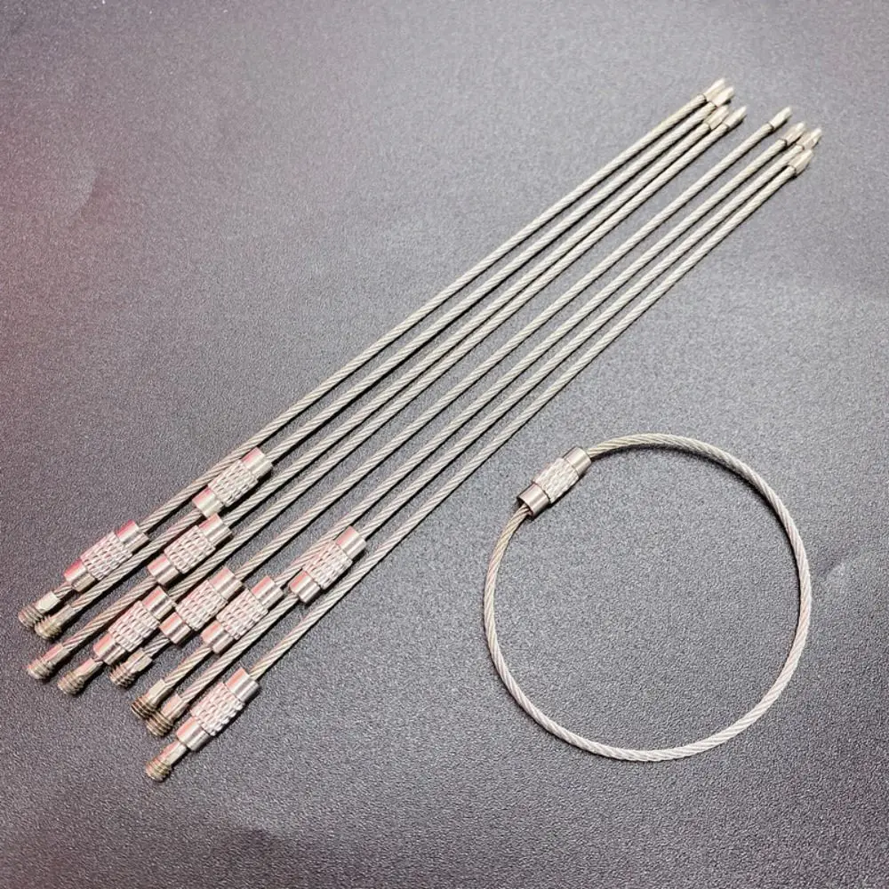10 Pcs Stainless Steel Keychain Rope with Screw Lock Anti-loss Wire Lock Sturdy Simple Wire Key Ring Outdoor Tool Accessories
