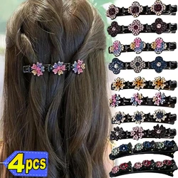 1/4Pcs Korean Style Acryli Crystal Flowers Hair Clips Braid Hairpins for Women Girl Clip Bangs Side Barrettes Hair Accessories