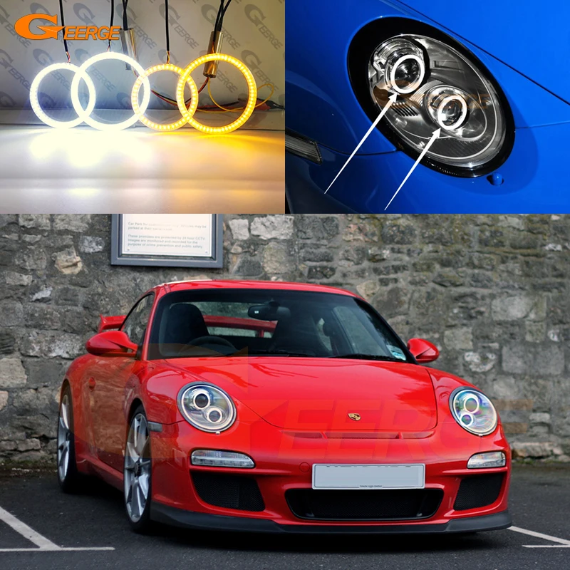

For Porsche 997 911 2010 2011 2012 Ultra Bright A/W Switchback Day Light Turn Signal SMD LED Angel Eyes Kit Halo Rings
