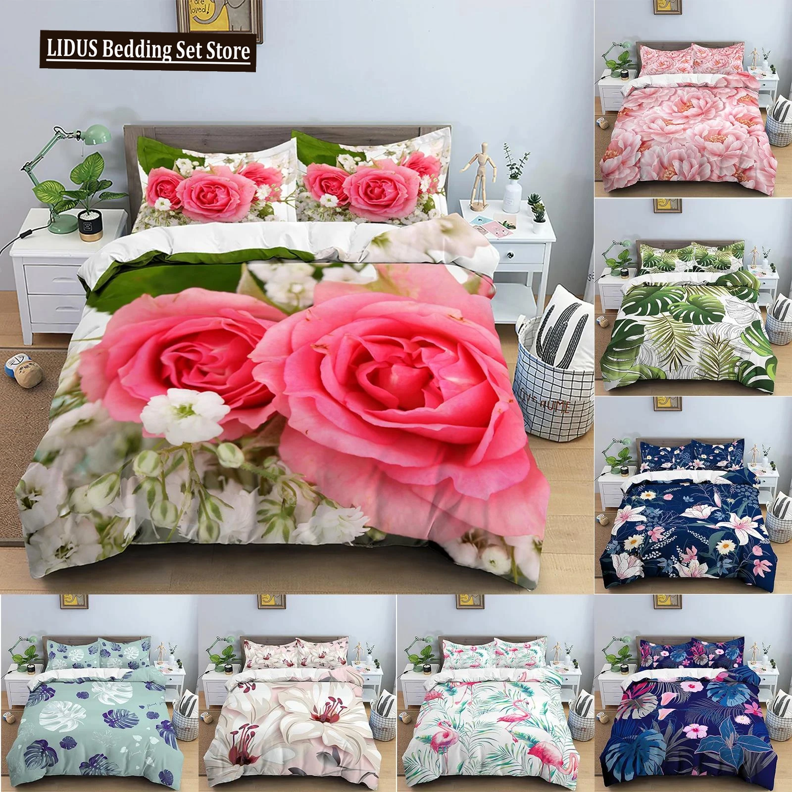 

Leaves Duvet Cover Set 3D Flower Printed Bedding Set Comforter Cover With Pillowcase Single Twin King Queen Bedclothes 2/3PCS