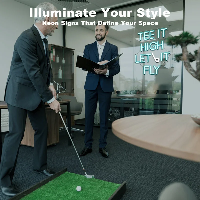 Tee Hit High Let It Fly Neon Sign Custom For Golf Course Outdoor Wall Decor 5/12V USB Cool Blue Art Font Decor Dammable Light