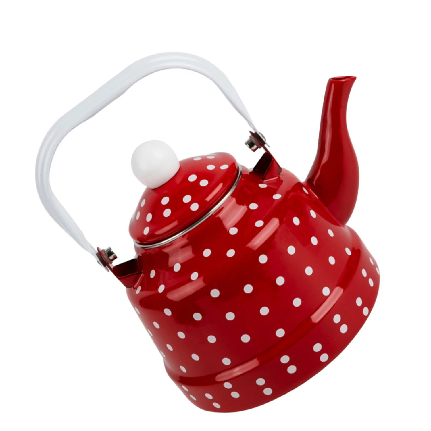 Bold and Beautiful Red Enamel Polka Dot Tea Kettle - Functional and Stylish Addition to Your Kitchen! Brighten up Your Home Deco