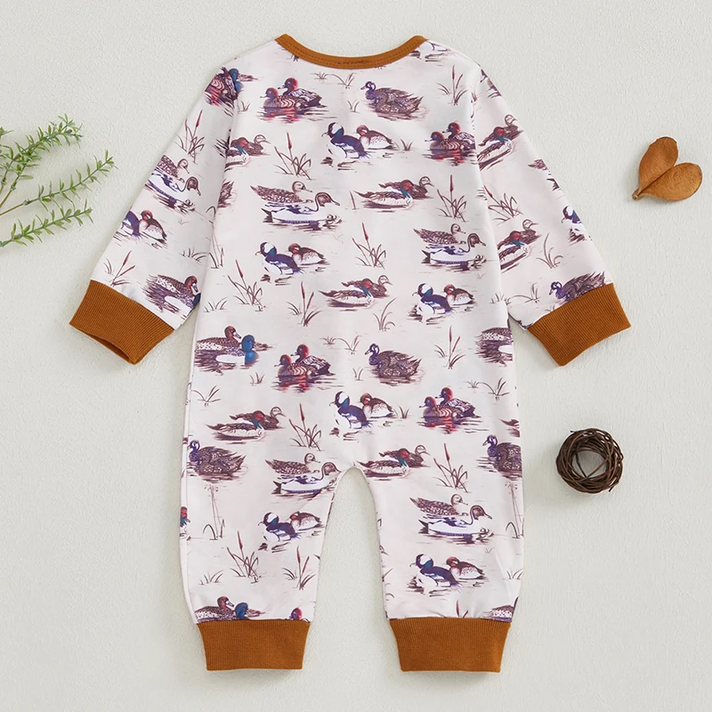 Baby Boys Girls Jumpsuits Long Sleeve Duck Print Zip Up Footless Rompers Newborn Pajamas