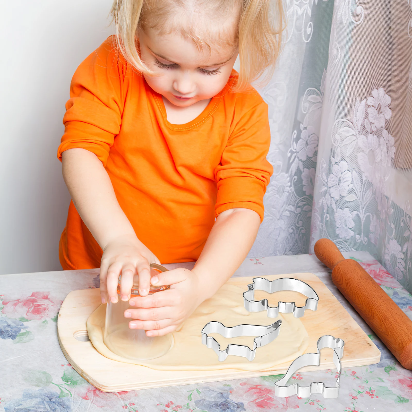 

8 pcs Dinosaur Cookie Cutters 304 Stainless Steel Non-Rust Baking Molds For Cookies Cakes Chocolates Creative Shape Food Cutter