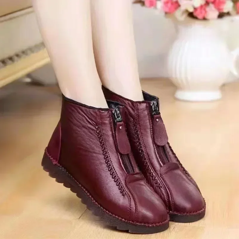 New Casual Women Ankle Boots Retro Ethnic Plush Snow Short Boots Female Flat Plus Size Cotton Shoes Botas De Mujer 2024