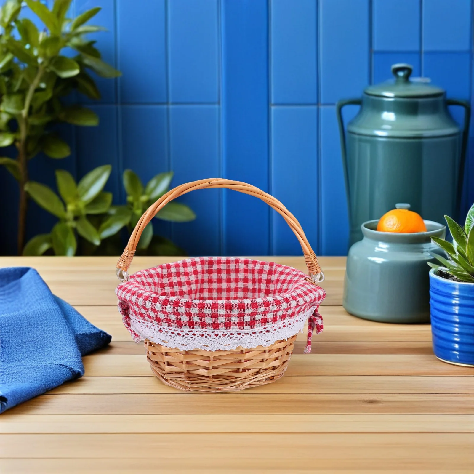 

Rattan Picnic Basket Small Handwoven Fruit Vegetable Storage Bin Portable Kitchen Organizing Basket Outdoor Wedding Flower