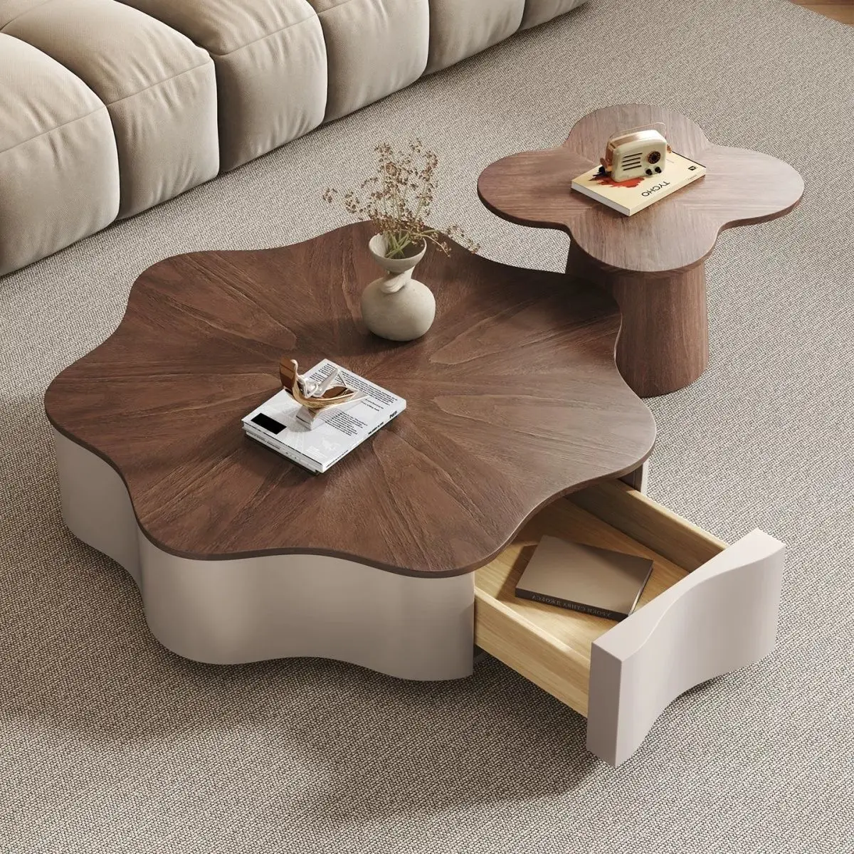 Italian-Style Coffee Table In Walnut Finish Living Room Cloud-Shaped Butterfly Coffee Table Small Coffee Table