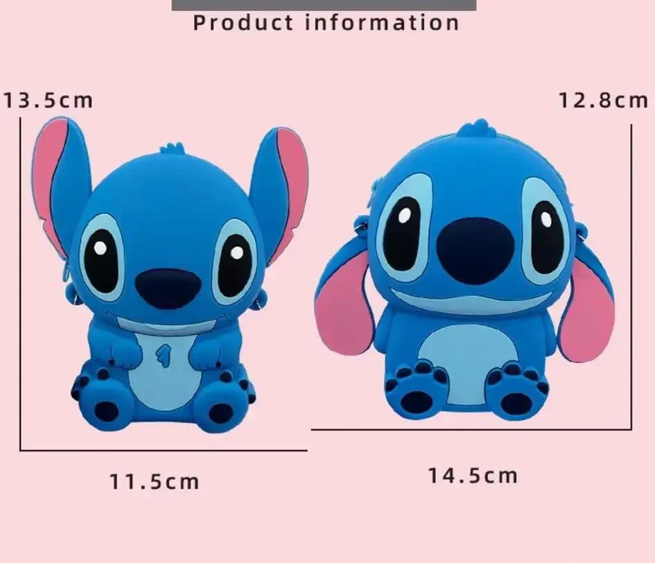 Kawaii Disney Stitch Crossbody Silicone Bag with Adjustable Shoulder Strap Handbag with Zipper Cartoon Stitch Coin Wallet Purse