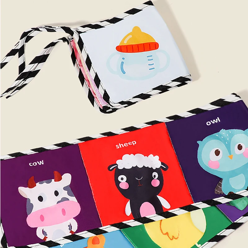 Montessori Sensory Cloth Book Baby Toys 0-36 Months Newborn Crib Sticker Toys Black White Colorful Animal Cloth Books Baby Gifts