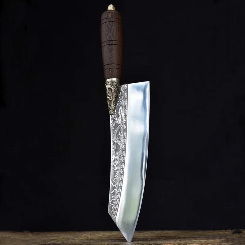 8.3 Inch Kiritsuke Knife Sharp Chef Cleaver Meat Slicing Vegetable Longquan Kitchen Knife Cooking Tools Copper Decor Wood Handle