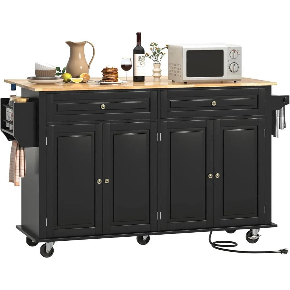 جزيرة مطبخ مقاس 63 بوصة مع أوراق متدلية، وعربة دوارة مع مساحة تخزين ومخرج، وطاولة مطبخ متنقلة #1