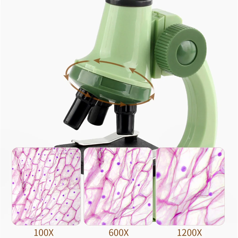 LEDライト付き子供用顕微鏡キット,100x, 600x, 1200x,生物学,幹のおもちゃ,学校,家庭,教育,ポケット