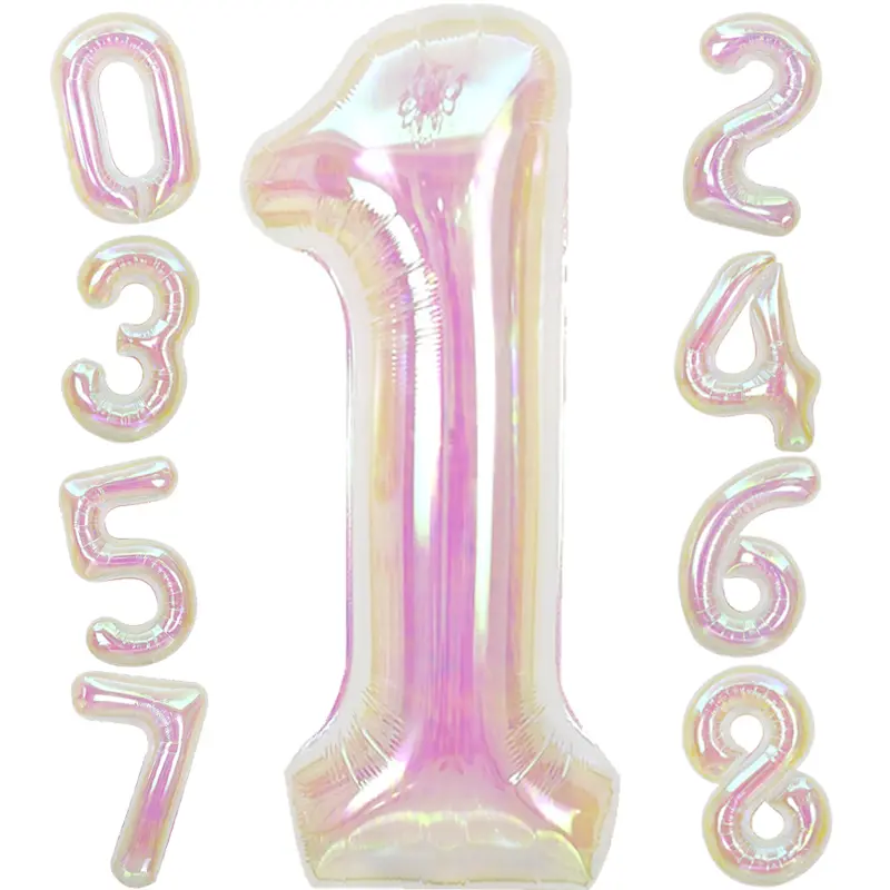 40인치 투명 무지개빛 대형 포일 숫자 풍선, 웨딩, 약혼, 첫 돌 생일 파티 장식 용품