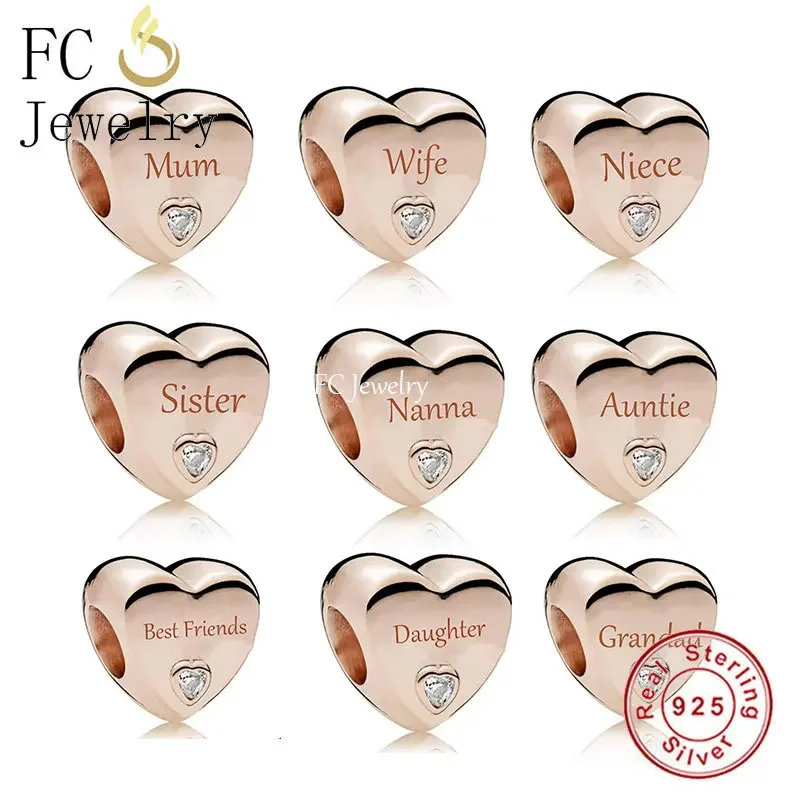 

FC Jewelry 100% 925 Sterling Silver Heart Mum Grandma Niece Nanna Bead Fit Original Charm Bracelet For Making Family Berloque