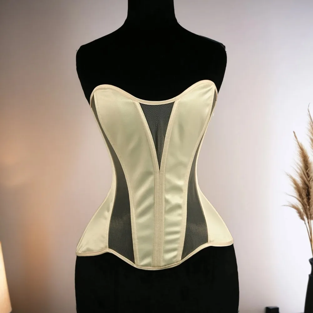 

Women Tight Fitting Corset Overbust Lace Up Boned Shapewear Bodices Wedding Party Transparent Quality Mesh Tupe Tops Slimm Waist