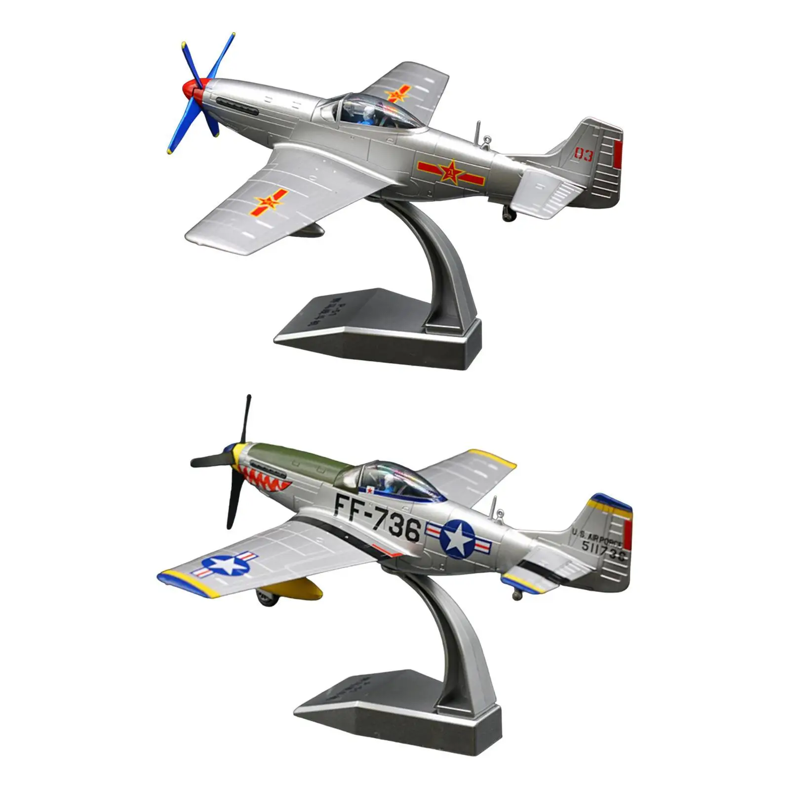 1:48 P51 Alloy Fighter Model Tabletop Decor Streamlined Body Souvenir with Display Stand for Office Bedroom Home Bookshelf Bar