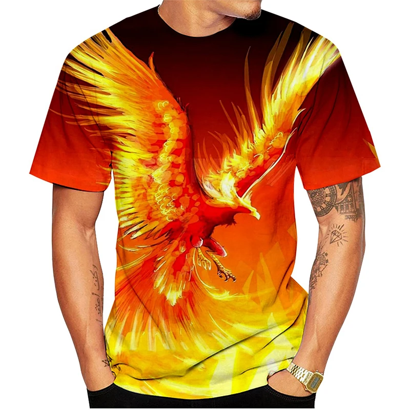 Modern Phoenix 3D Printed Bird Pattern Adult Men's T-Shirt - Street Fashion Quick-Drying Breathable Short-Sleeved Shirt