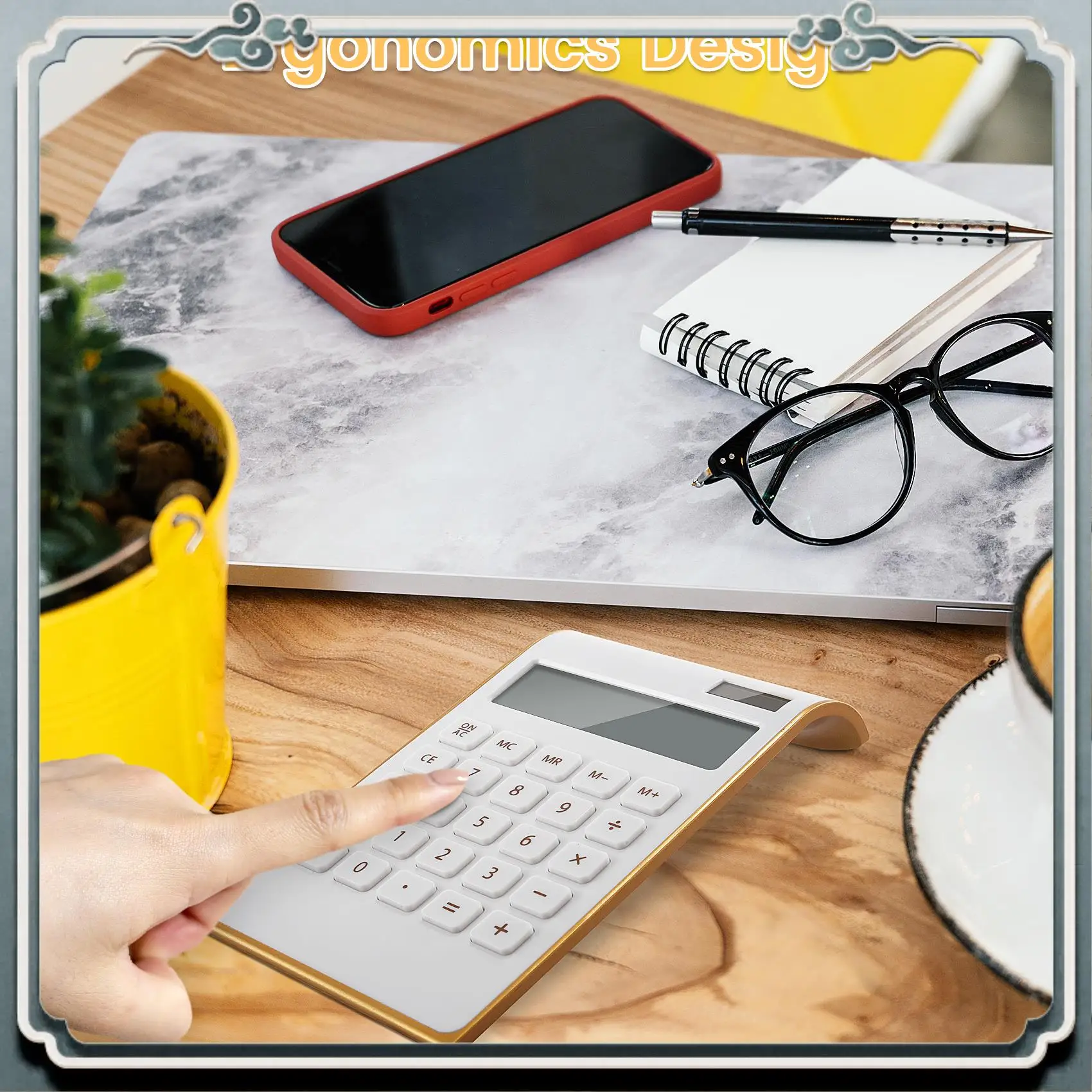 Premium Calculator, Slim Elegant Design, Office/Home Electronics, Dual Powered Desktop Calculator, Solar Power, 10 Digits, Tilte