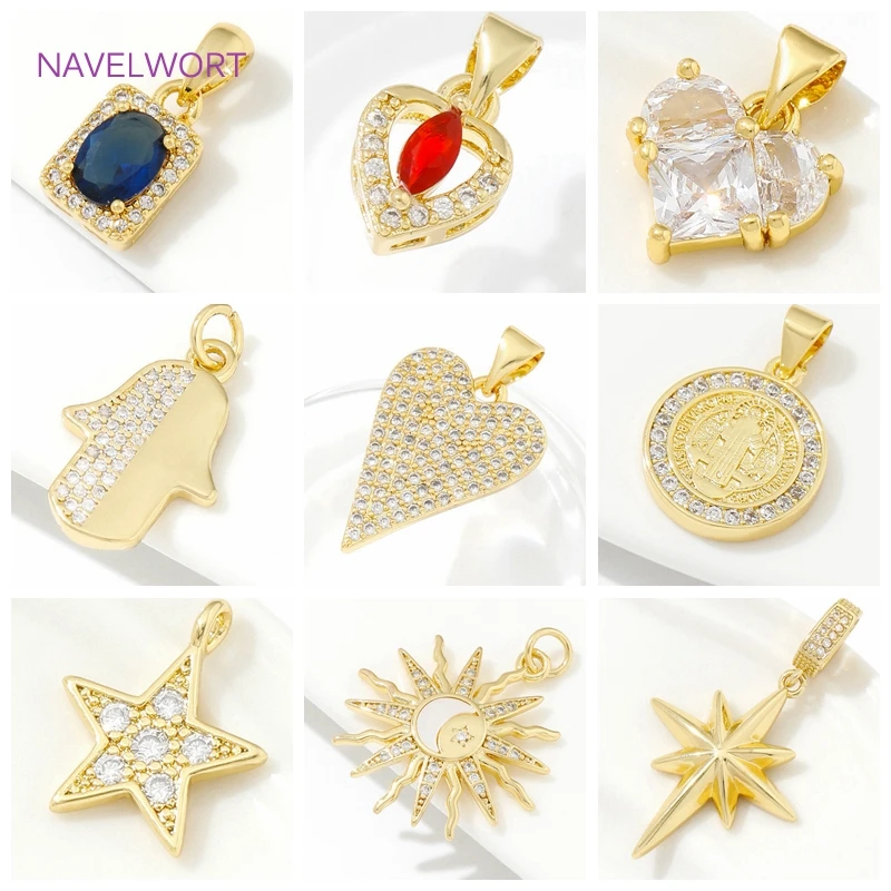 

Подвески-шармы из латуни с позолотой 18K и кристаллами в форме сердца/солнца/звезды, подвески для украшений, аксессуары для создания украшений своими руками, для изготовления ожерелий.