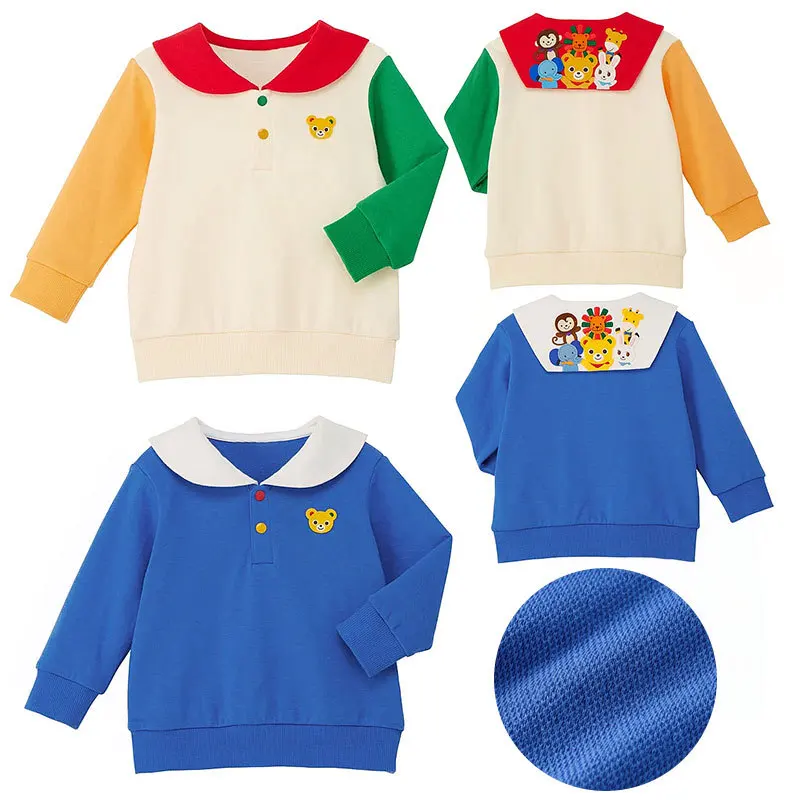 

Весенне-осенний новый милый детский топ, детский темно-синий свитшот с длинными рукавами и воротником из мультфильма