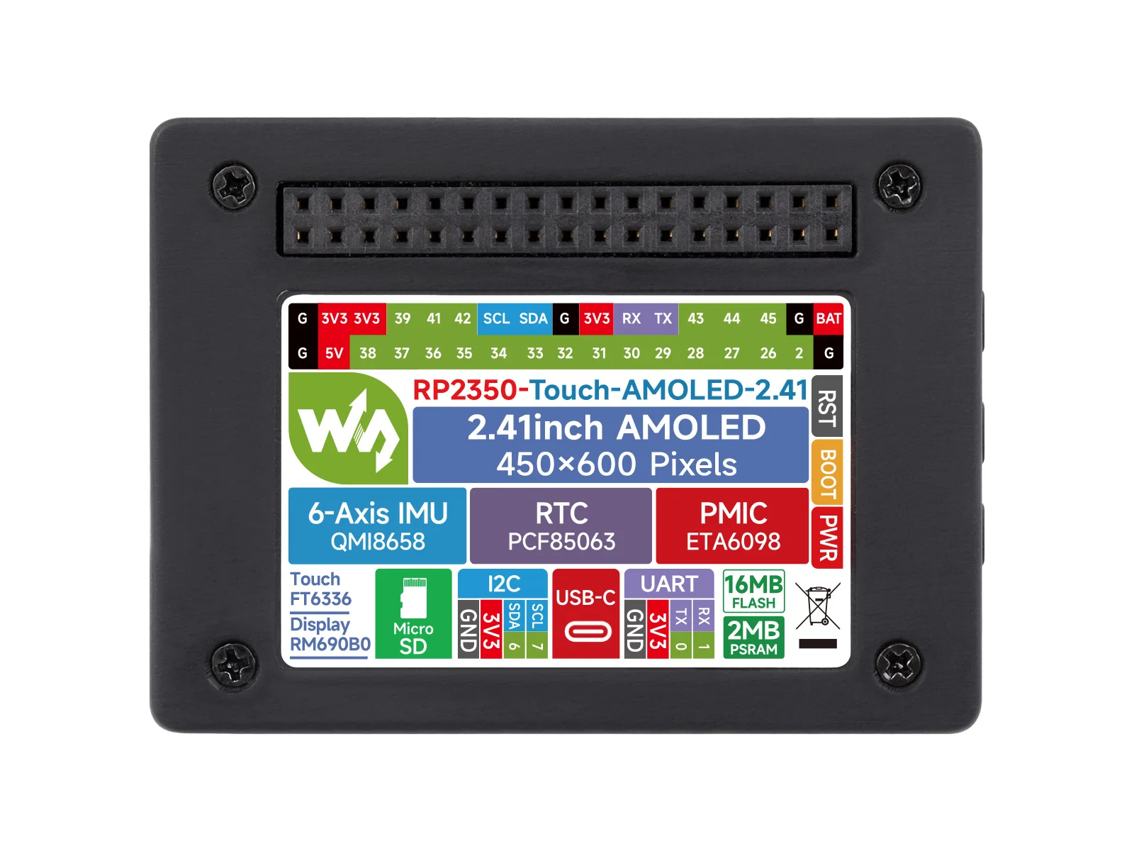RP2350 2.41-inch AMOLED Touch Display Development Board - 450×600 Resolution, Dual-Core Dual-Architecture, QSPI Interface