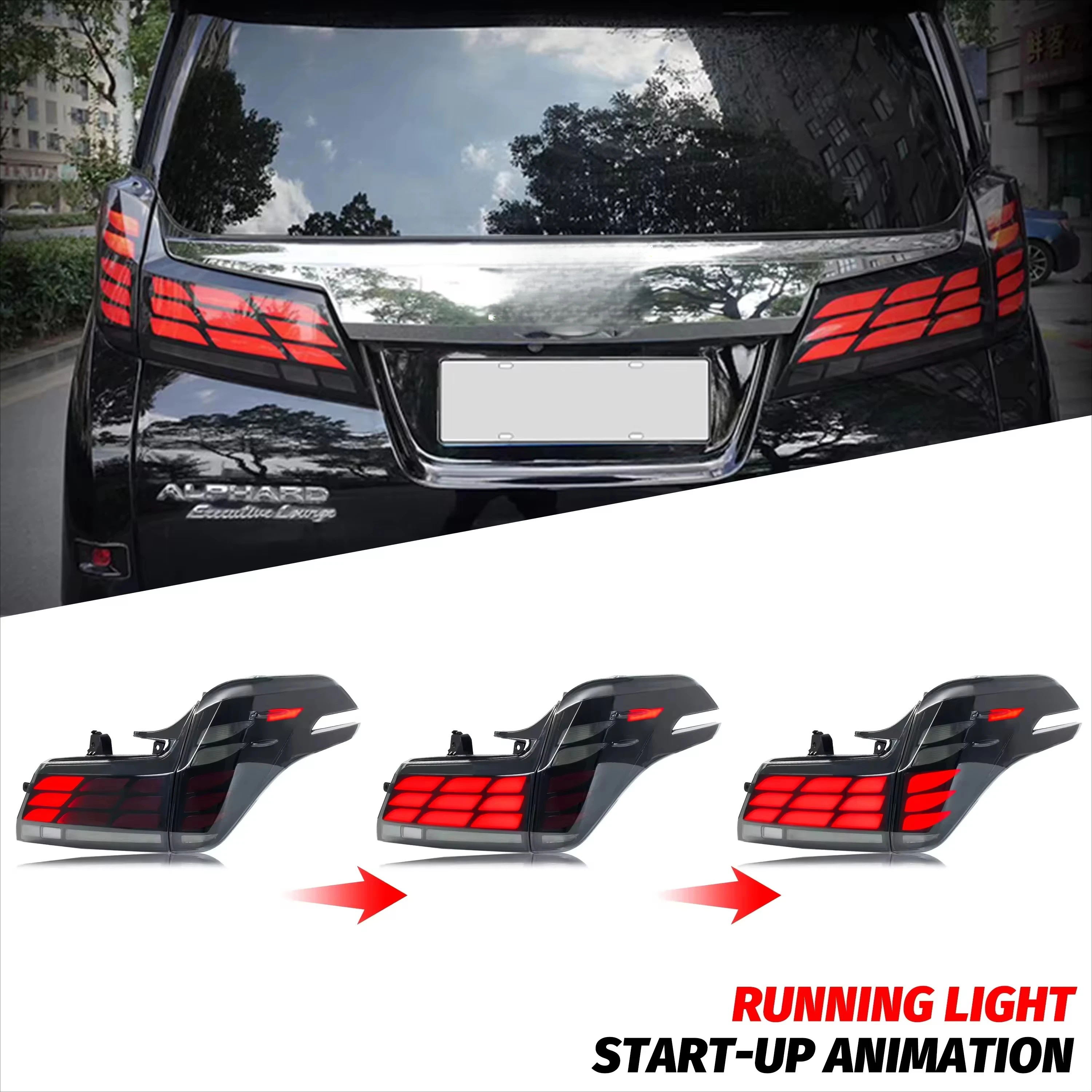 السيارات الخلفي الخلفي سبويلر مصباح 2015-2018 2019-2023 سنة الدخان الأحمر 12 فولت مصباح ليد خلفي ل 'تويوتا ألفرد VELLFIR 30 سلسلة 35 سلسلة