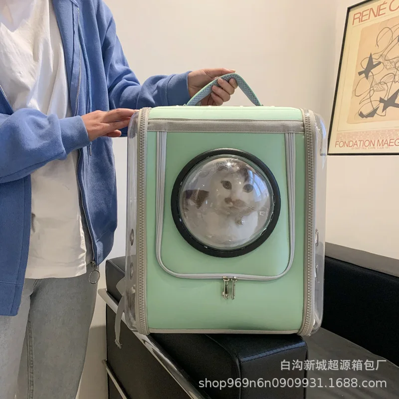 Transparent laser cat bag pet outing bag cat cage portable bag hand-held dog backpack space capsule crossbody bag