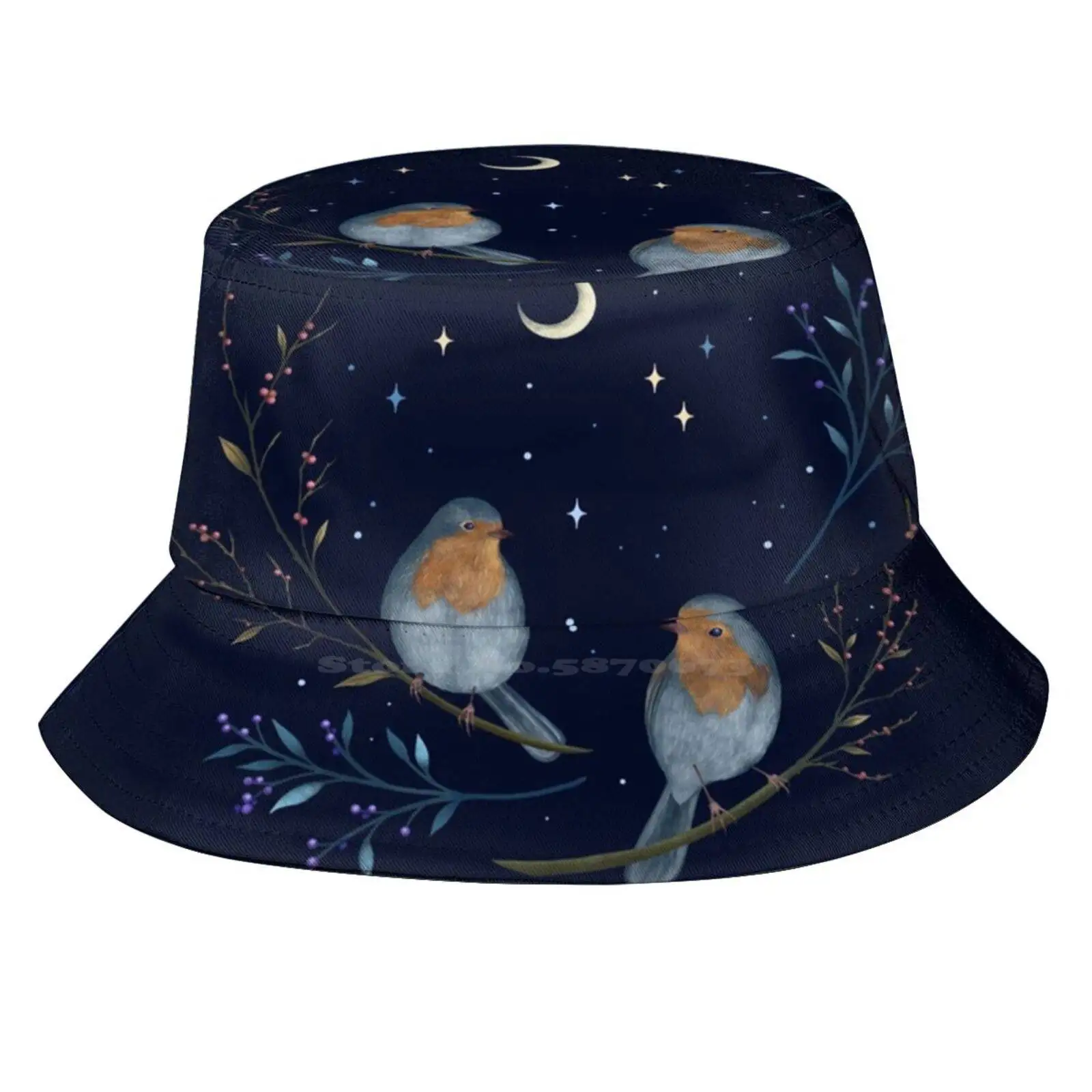 Birds And Berries Sun Cap Fisherman Hat Bucket Hats Bird Robin Winter Berry Wild Berry Wildlife Nature Woodland Holiday Xmas