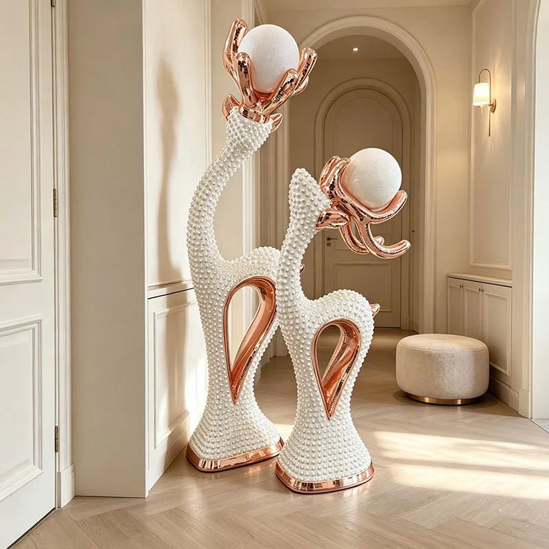 Home Decor Nordic Light Luxury Fiberglass Giraffe Living Room Large Floor Decor Hotel Villa Staircase Decor Elk Animal Sculpture