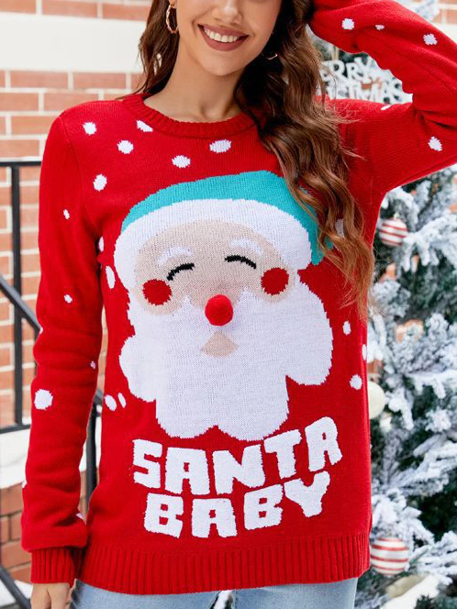 

Shunvnny Women s Christmas Sweater Geometric Pattern Long Sleeve Round Neck Knitted Jumper Holiday Party Pullover