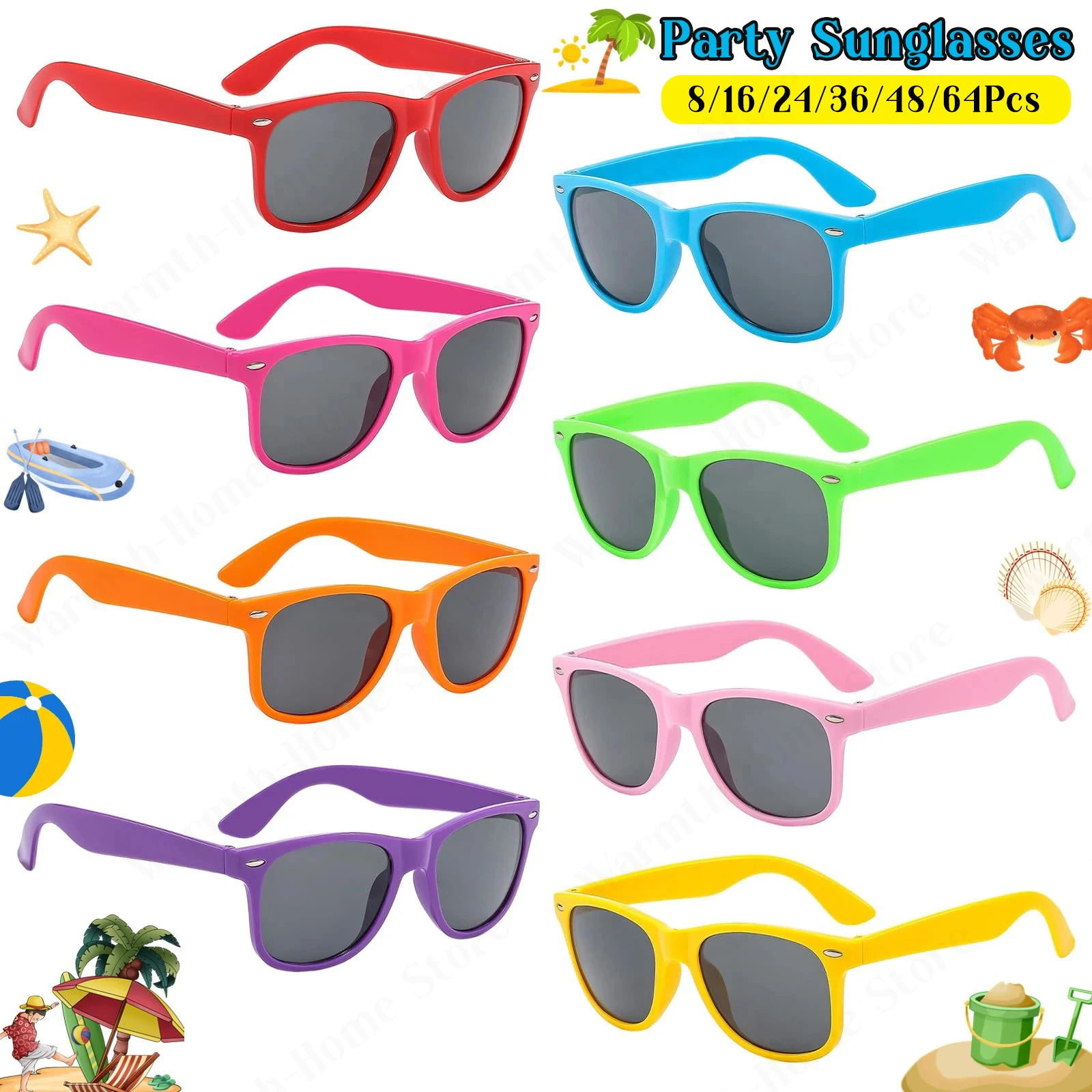 8-64 pièces lunettes de fête colorées lunettes de soleil de mariage en vrac pour les invités enterrement de vie de jeune fille plage piscine UV400 lunettes cadeaux d'anniversaire