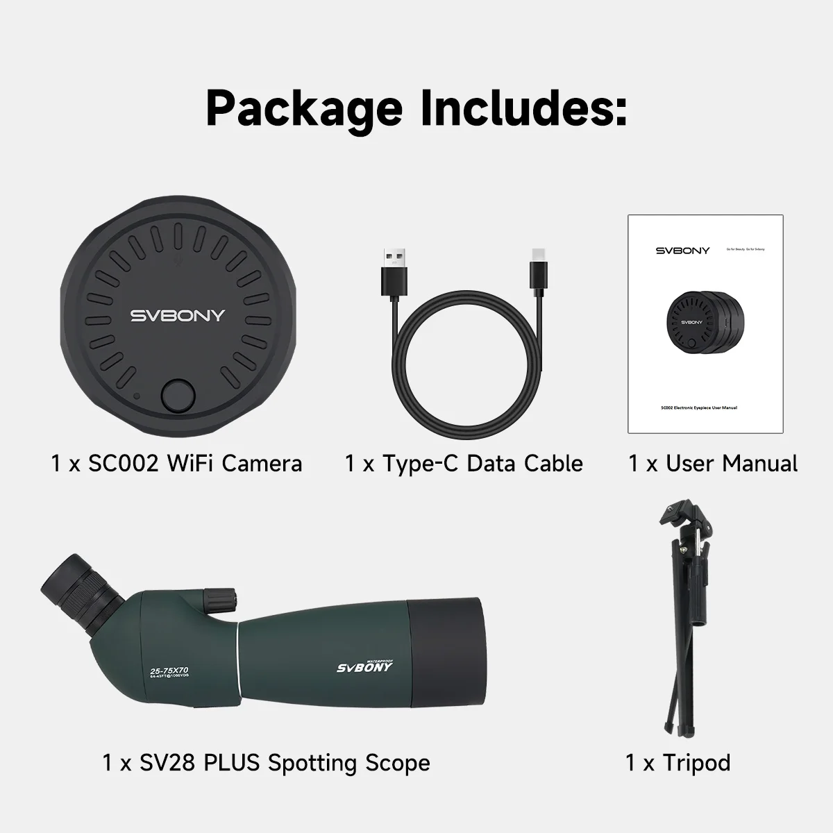 Svbony SC002 WiFi-camera, digiscoping-camera compatibel met SV28 SV41 Pro Spotting Scope SV202 verrekijker voor vogels kijken
