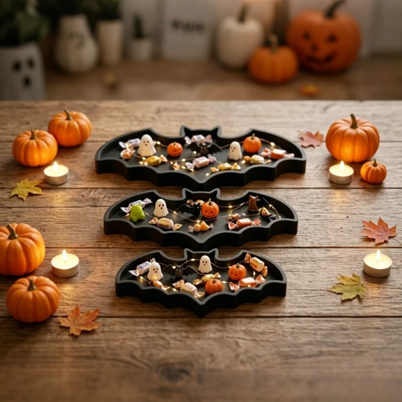Bat Shape  Tray, 3 Sizes Decorative Candy Serving Plate, Fall Harvest Party Snack Storage Tray, Spooky Home Table Decor Ornament