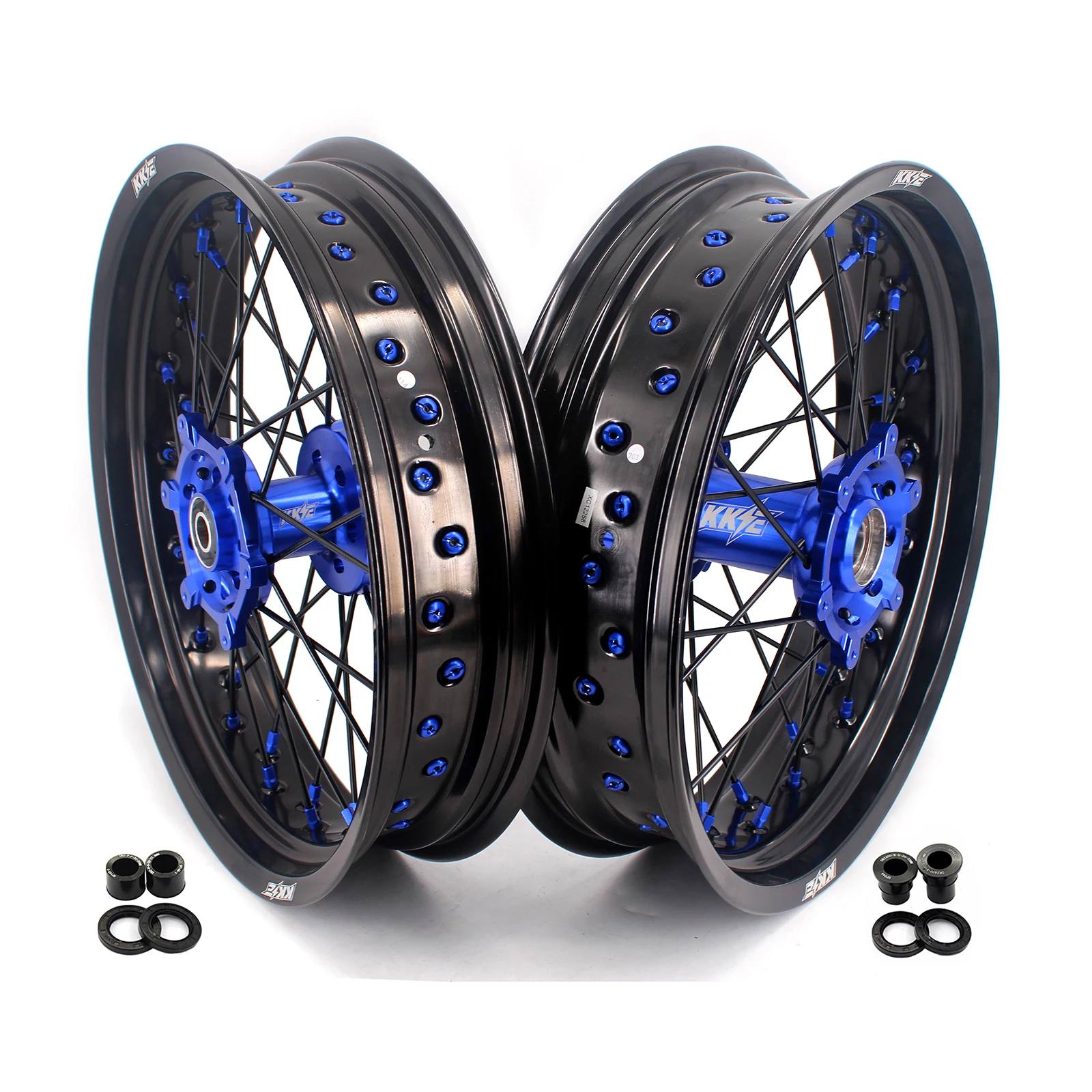 

17inch Motorcycle Supermoto Wheels Rims Set Fit for For DRZ400 DRZ400E DRZ400S DRZ400SM Blue Alloy Hub and Nipples