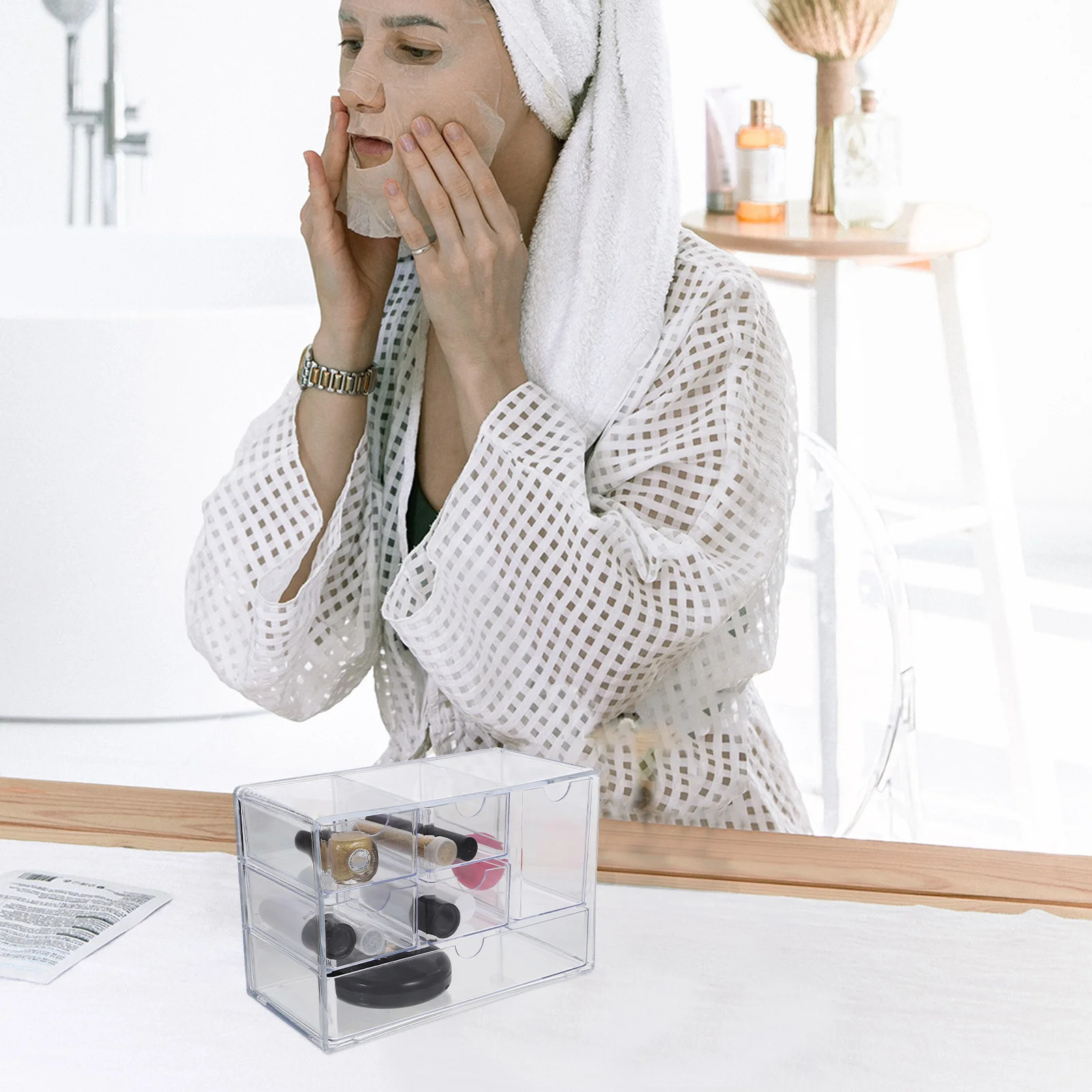 

Makeup Desk Organizer Clear Jewelry Storage Drawers Stackable Desktop Makeup Organizer Storage Box Display Case