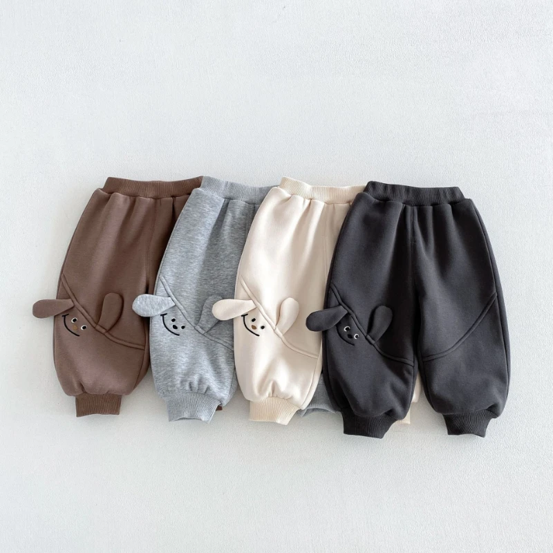 Cute Cartoon Ankle Binding Pants for Children 2026 Winter Thick Fleece Elastic Waistband Hot Selling