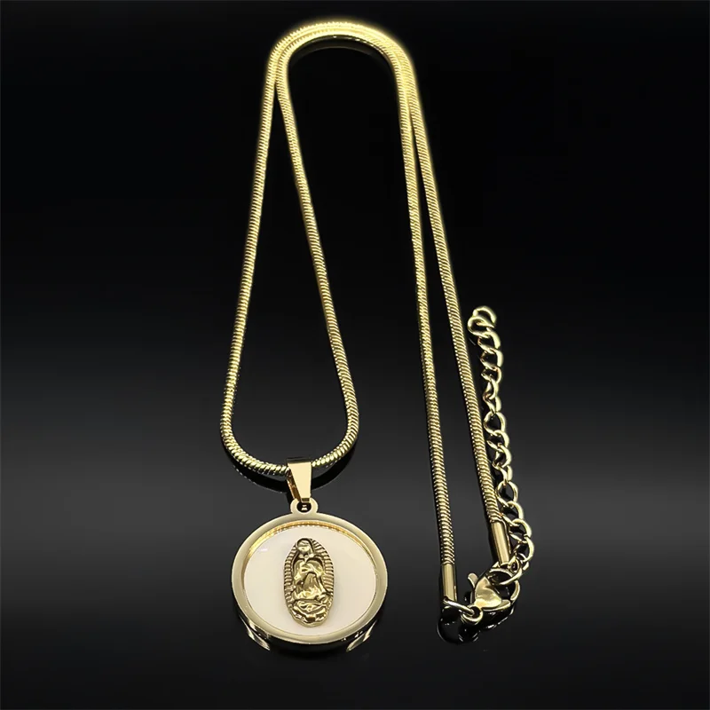الكاثوليكية مريم العذراء المقدسة البحر شل قلادة قلادة للنساء الرجال الفولاذ المقاوم للصدأ الذهب اللون سيدة سلسلة مجوهرات هدية #2