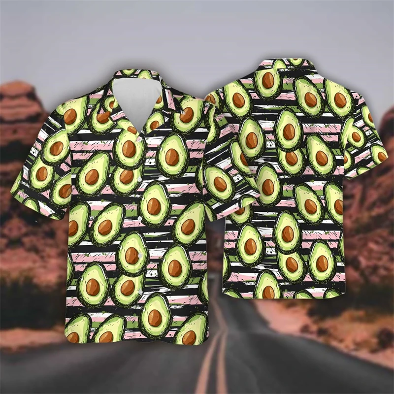 Tropical  Avocado 3D Print Beach Shirts Funny Hawaiian Fruit Shirt For Men Clothes Fashion Aloha Fruits Women Lapel Blouse Tops