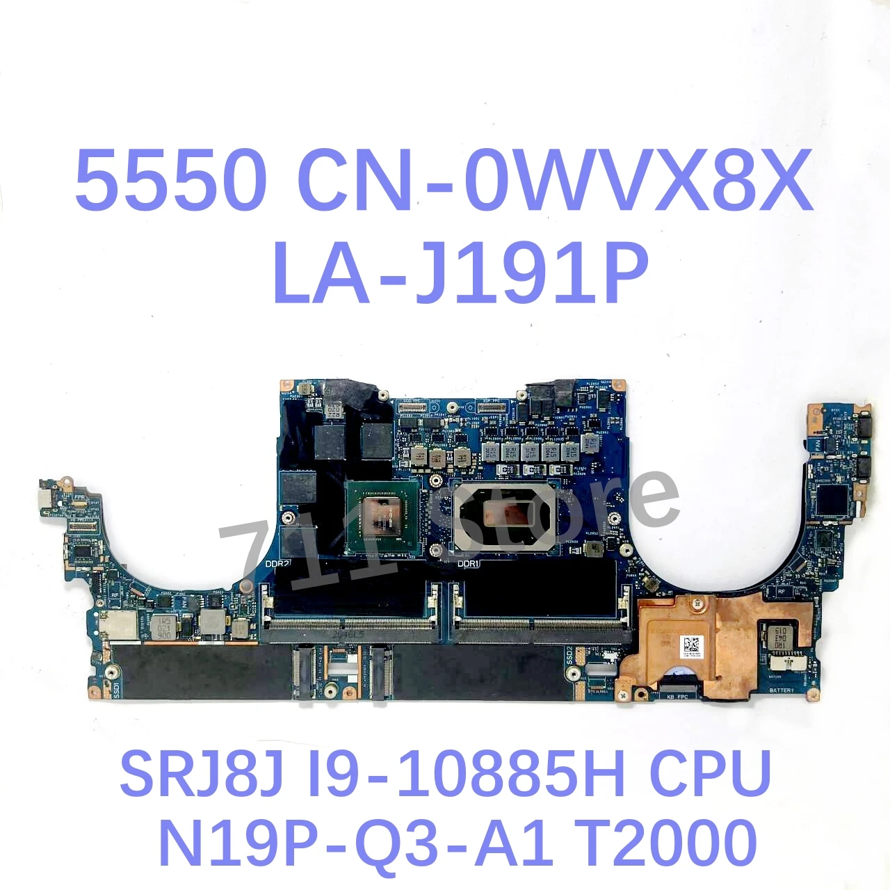 Mainboard 0WVX8X 06G3G6 0Y6TYM 0W081T LA-J191P For Dell 5550 Laptop Motherboard With I9-10885H/W-10855M CPU T1000/T2000 100%Test