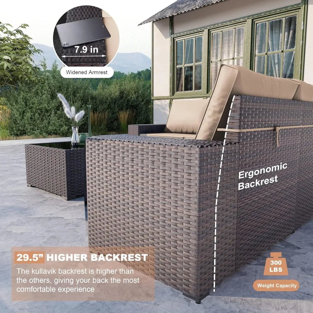 12PCS Outdoor Patio Furniture Set PE Wicker Rattan Sectional Sofa Patio Conversation Sets,Sand