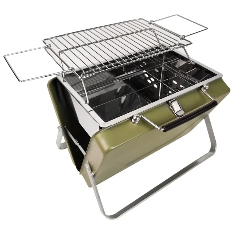 Grill Stand Oven Stainless Steel Folding Brazier Table Camping Firewood Stove Large Outdoor Barbecue Portable Kitchen Furniture