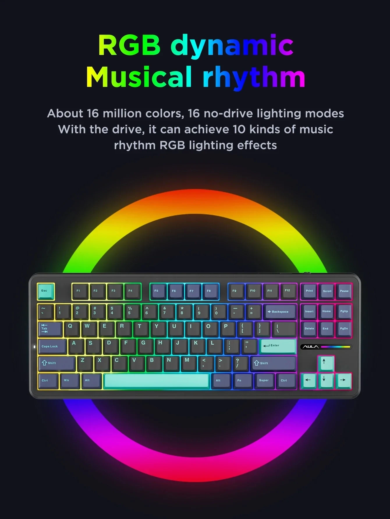AULA F87 Pro Mechanische Tastatur, 2,4 g/USB/Bluetooth, Tri-Modus, kabellos, 87 Tasten, RGB-PBT-Dichtung, 5-lagige Schalldämpfung, volle Taste, keine Auswirkungen – Detail 10