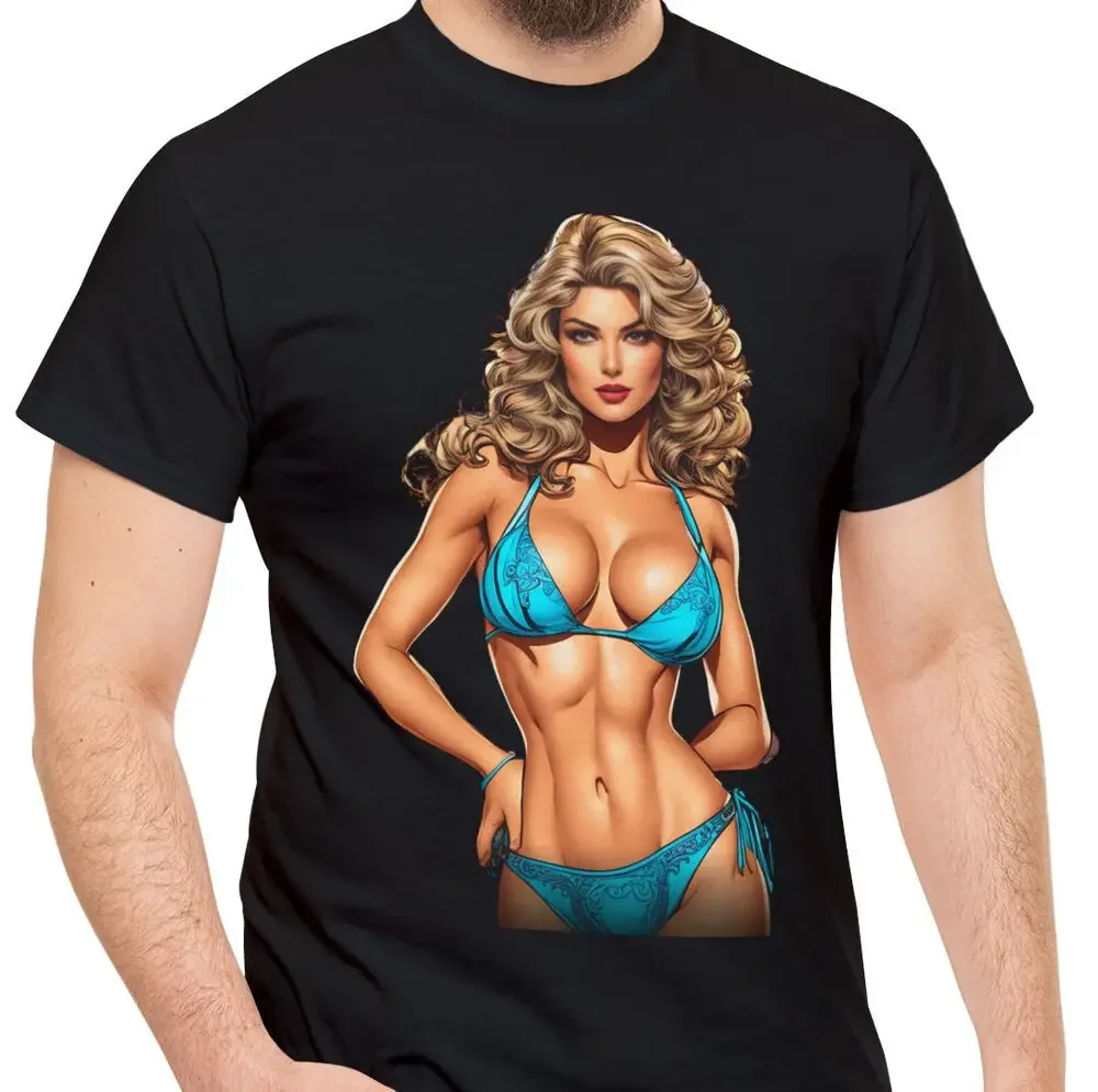 

Blonde Bikini Babe Biker Com Pinup Girl Art Men's T Shirt Graph T-shirts For Men Clothing Women Short Sve Tees