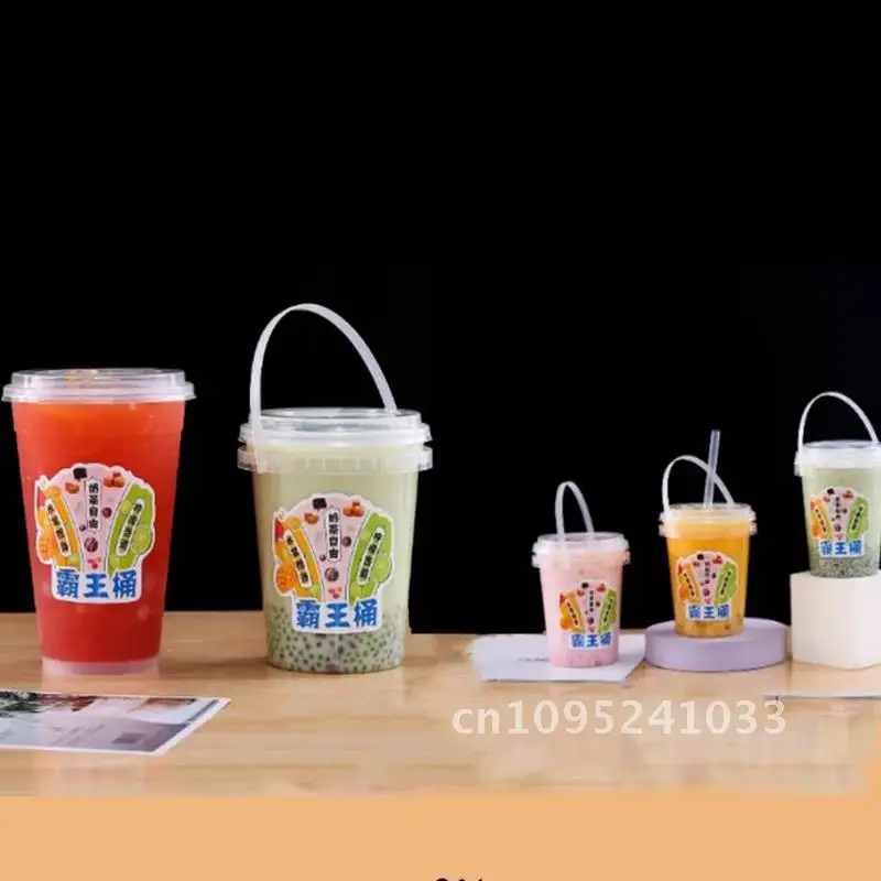 

Disposable Milk Tea Beverage Bucket 700ml Sealed Packaging Portable Powder Box Plastic 500ml Tea bowl Ice Bucket Fruit Covered