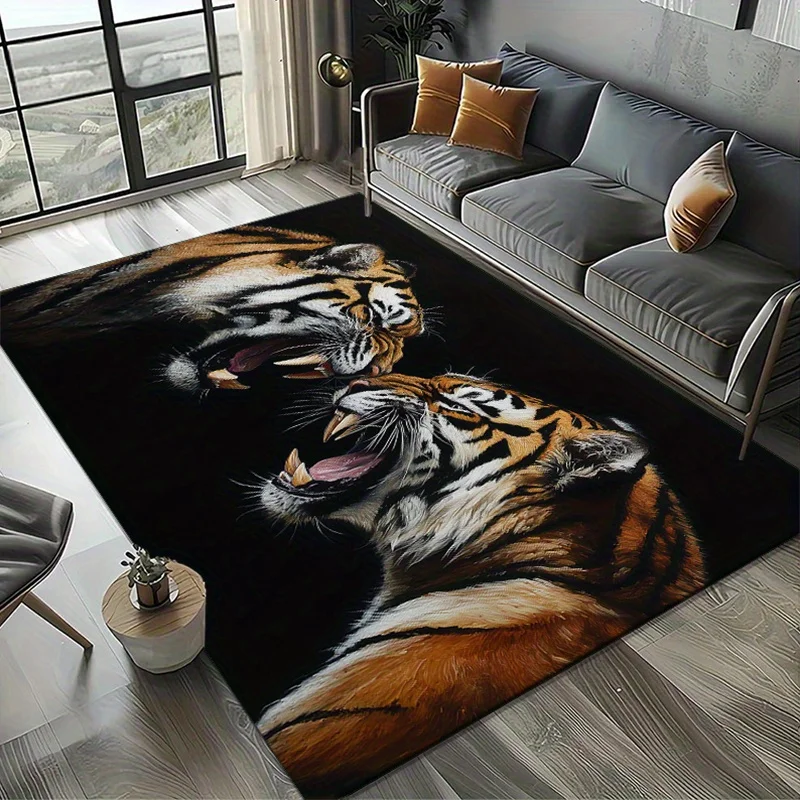 

Crystal Velvet Tigers Roaring at Each Other in The Dark Print Rug Bedroom Living Room Home Decoration Rug Non-Slip Mat