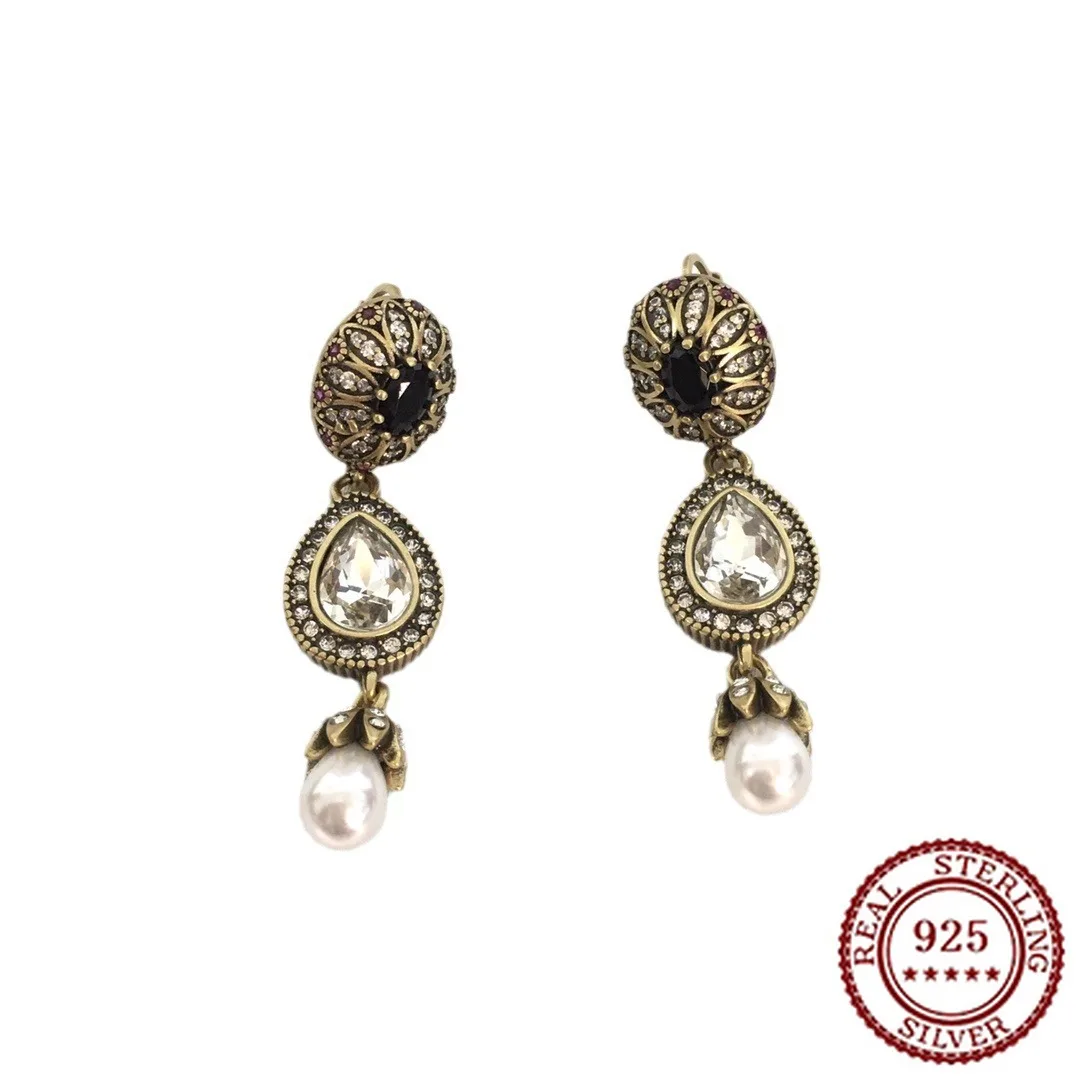 

2025 New Trendy Classic Egg Shaped Water Drop Pearl Earrings for Women Full Diamond Zircon Earrings Buckle