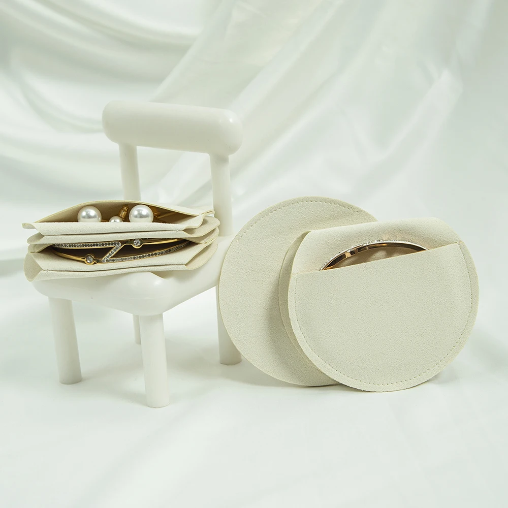 5 Stück 7 x 7 cm extrem einfache, runde Mikrofaser-Schmuckbeutel für Jubiläumsgeschenke, Diamantringe, Perlenohrringe, Anhänger – Detail 7